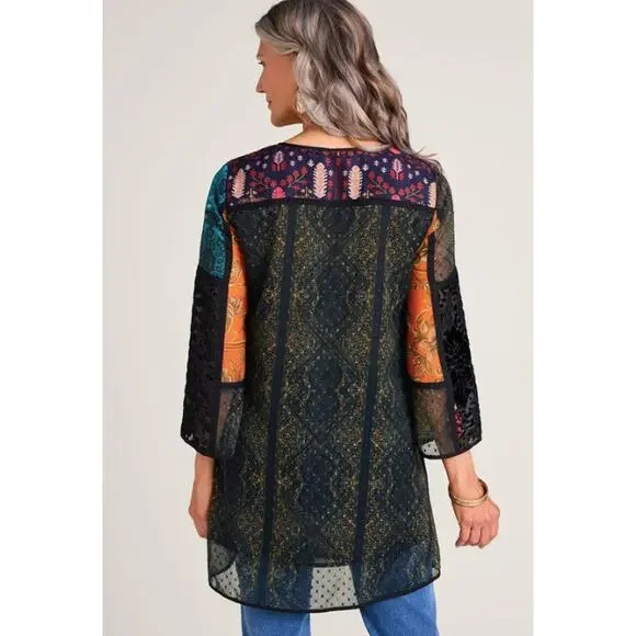 Soft Surroundings Adassa Burnout Velvet Tunic Mini Dress Patchwork Sequin Boho - Picture 3 of 10